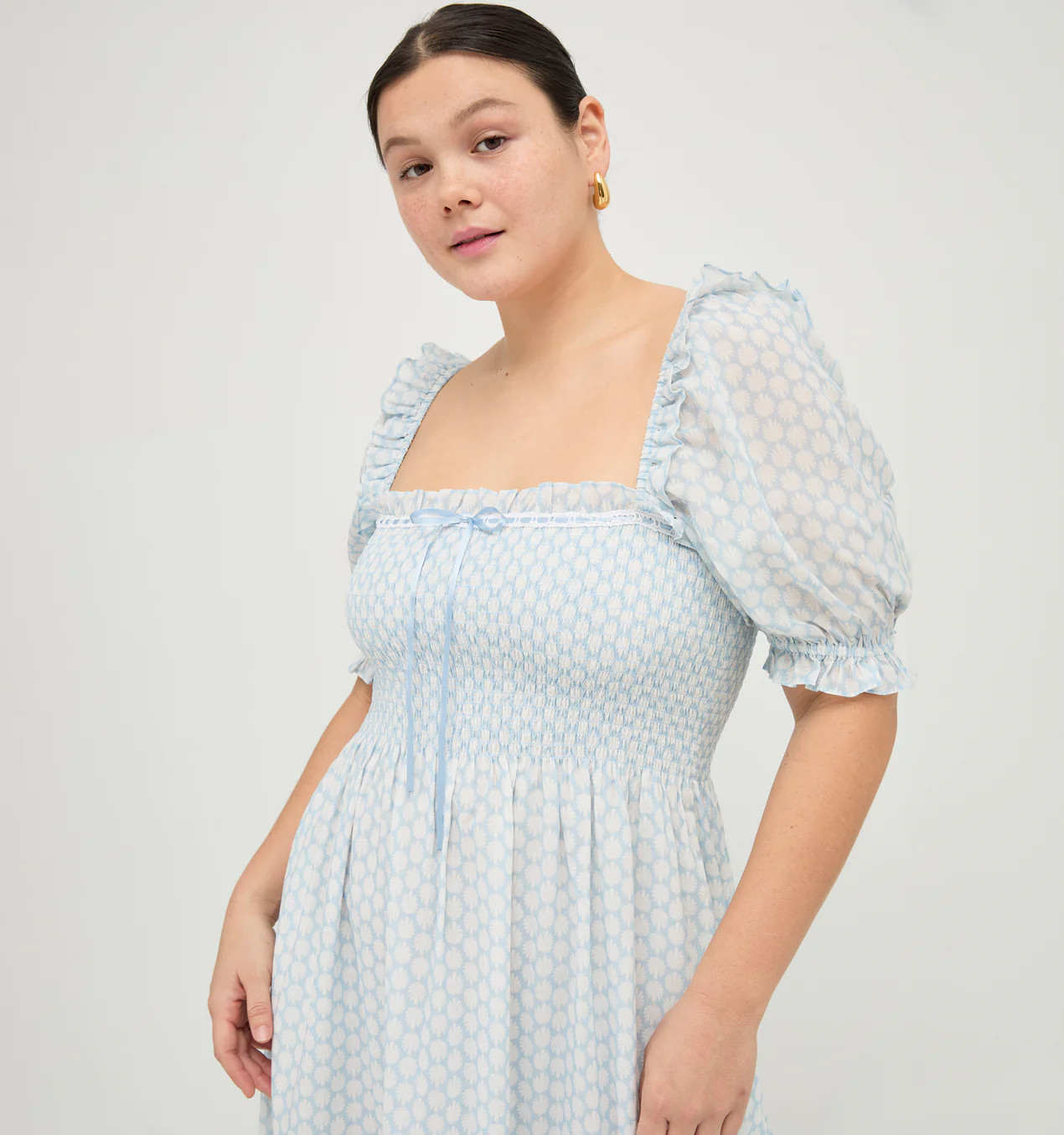 The Scarlett Midi Nap Dress - Powder Blue Baroque Shell Voile | Hill House Home