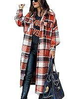 Omoone Women's Lounge Lapel Button Up Long Sleeve Plaid Long Shirt Jacket Shacket | Amazon (US)