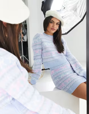 Miss Selfridge bow jaquard sweater in blue - part of a set | ASOS (Global)