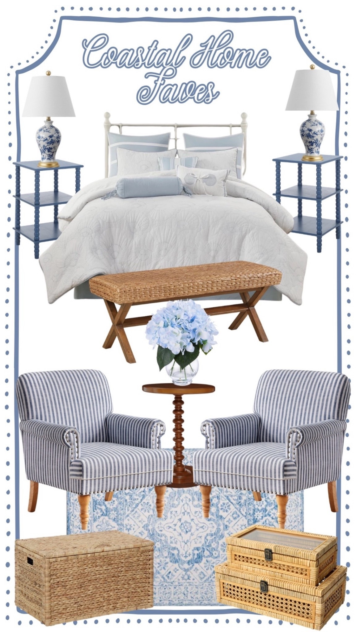 Coastal granddaughter home favorites! I just got that bench for my entryway and those chairs are my FAVE 🥹🌊

Blue stripe chairs / coastal granddaughter / coastal grandmother / coastal home / coastal home decor / blue hydrangeas / fake hydreangeas / blue side table / woven bench / woven box / woven storage box / cute storage box 

#LTKHome #LTKSeasonal #LTKSaleAlert