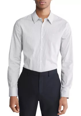 Calvin Klein Men's Stretch Cotton Slim Fit Thin Stripe Button-Down Shirt, White, Small | Belk