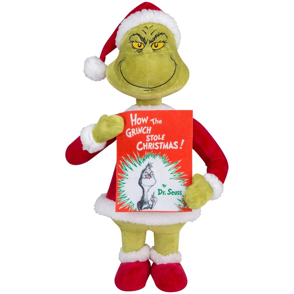 Dr. Seuss Christmas 18 inch Grinch in Santa Suit with Book Holiday Greeter | Walmart (US)