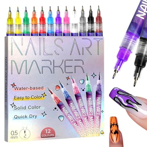Seivble 12 Colors Nail Art Pens Set, 2025 New Nail Art Markers Polish Pen for 3D Nail Art, Nail Art Tools for Dotting Drawing Painting Point Liner DIY (1 set) | Amazon (US)