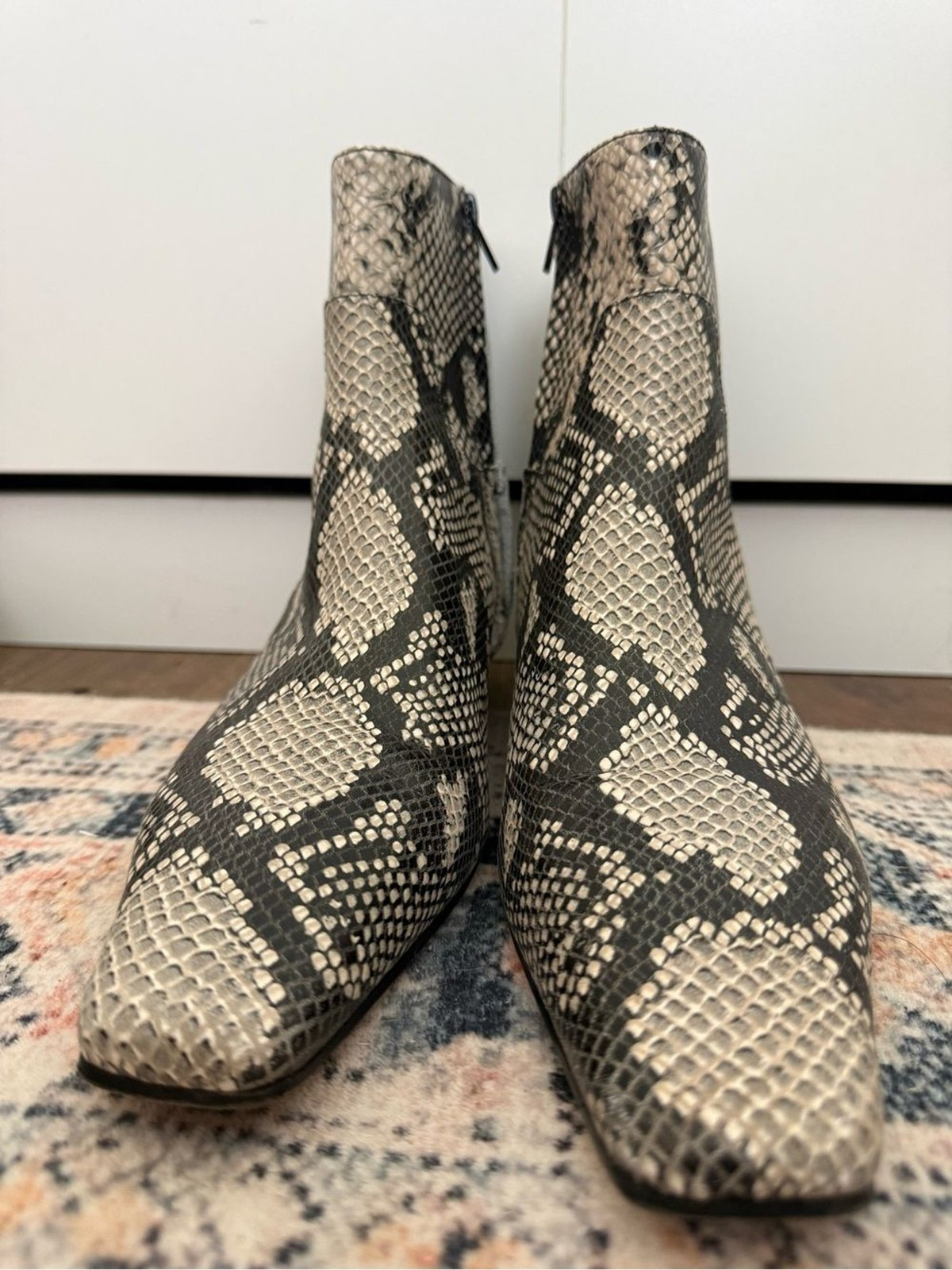 Tony Bianco Leather Snake-Print Ankle Boots - Black &amp; Cream | eBay US
