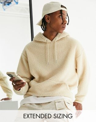ASOS DESIGN – Oversize-Kapuzenpullover aus beigem Teddy-Material | ASOS (Global)