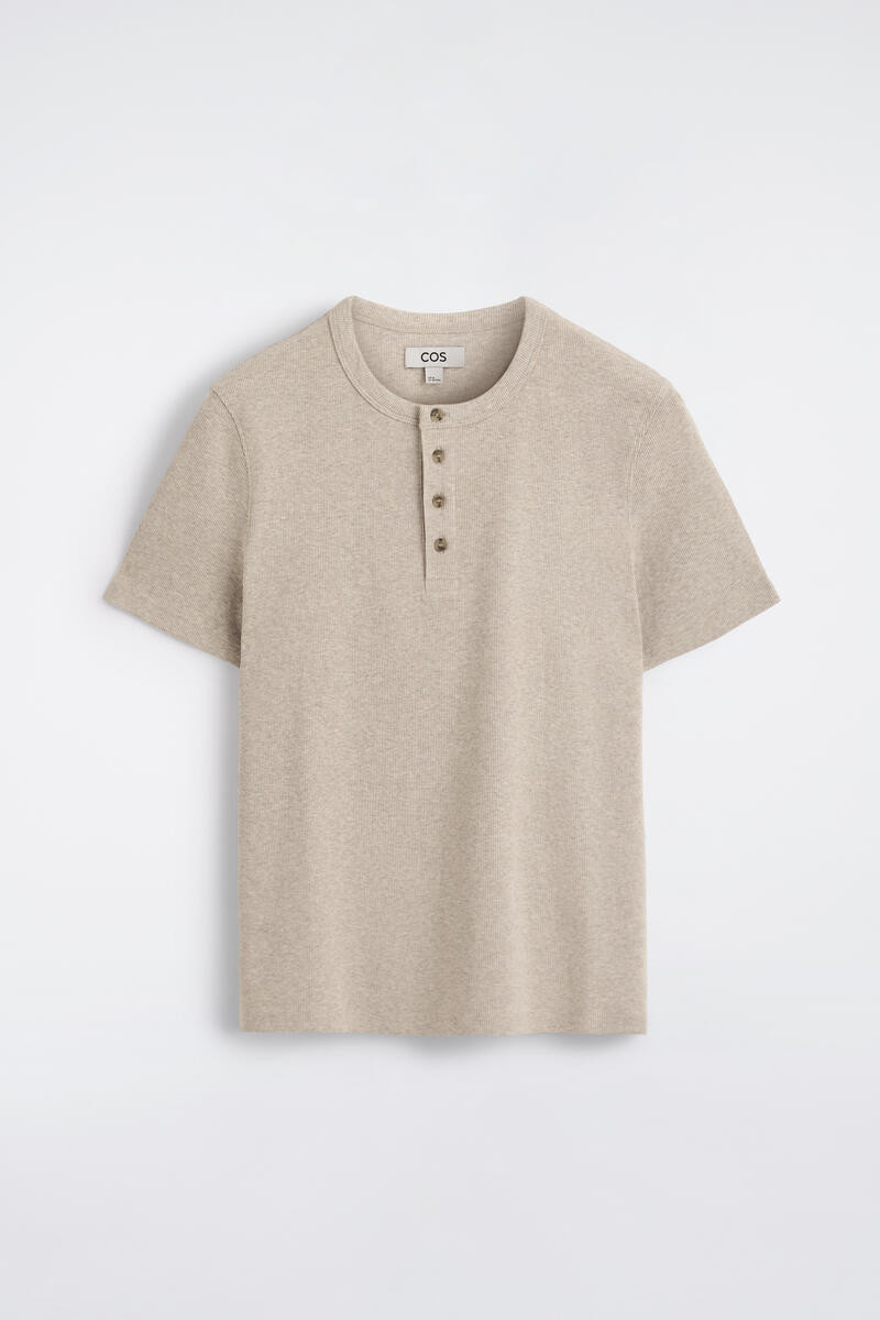 Slim-Fit Ribbed Henley T-Shirt in Beige | COS (US)
