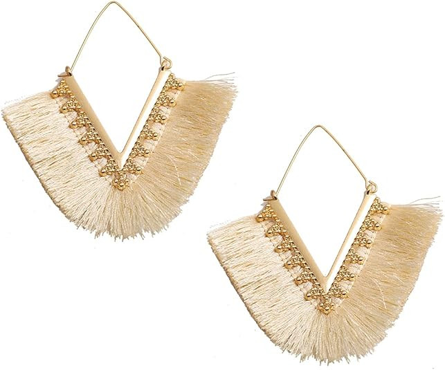 Tassel Hoop Earring Statement Thread Dangle Earrings Stylish Long Fringe Drop Earrings Lightweigh... | Amazon (US)