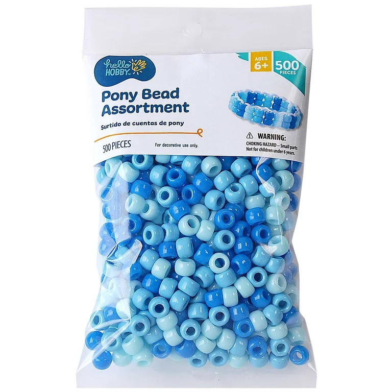 Hello Hobby Pony Bead Mix, Blue, 500 Pieces, Plastic Craft Beads for Jewelry Making and DIY Proje... | Walmart (US)