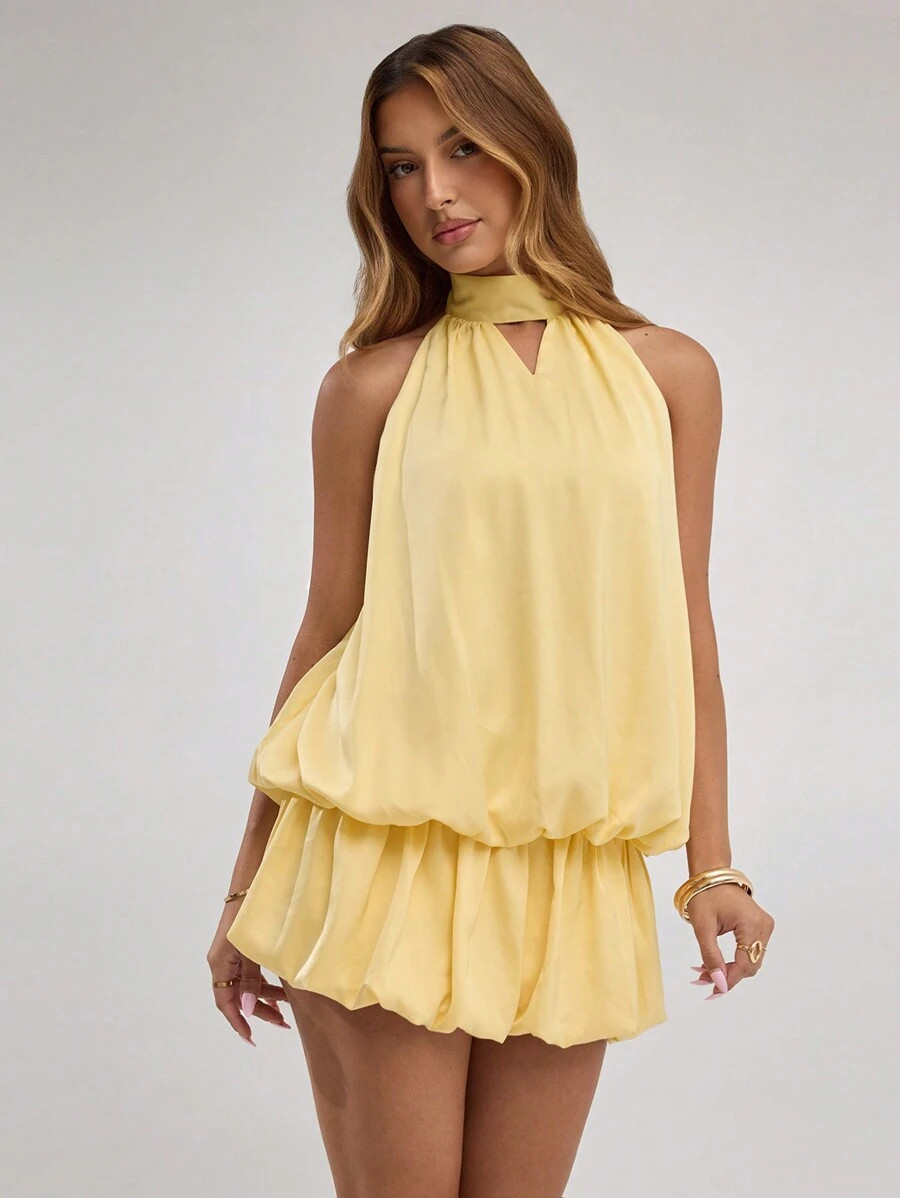 SHEIN BAE Women's Spring And Summer Yellow Solid Color Bestie Party/Cocktail Dress/Back To School... | SHEIN