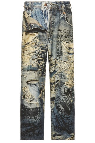 Acne Studios 2023m Torn Scribble Trompe L'oeil Denim Jeans in Blue | FWRD 