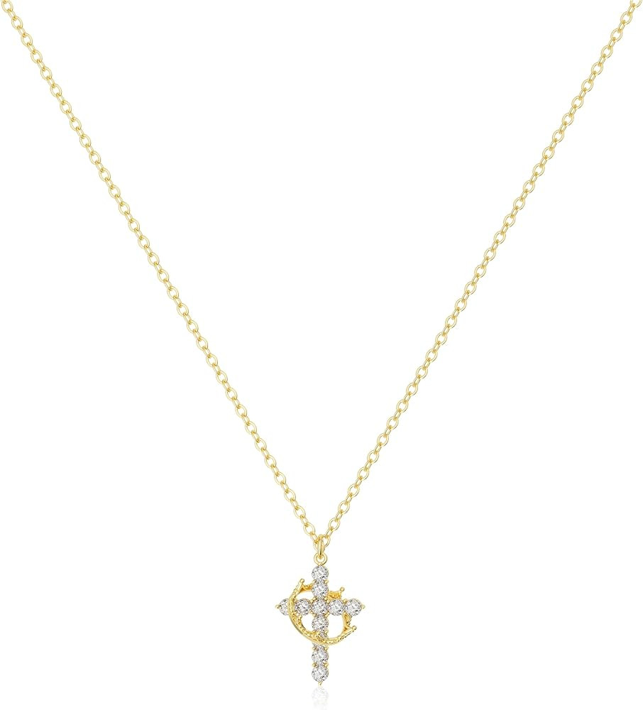 NECOCY Easter Basket Stuffers Crown Cross Necklaces for Women Non Tarnish Dainty 14K Gold/Silver/... | Amazon (US)