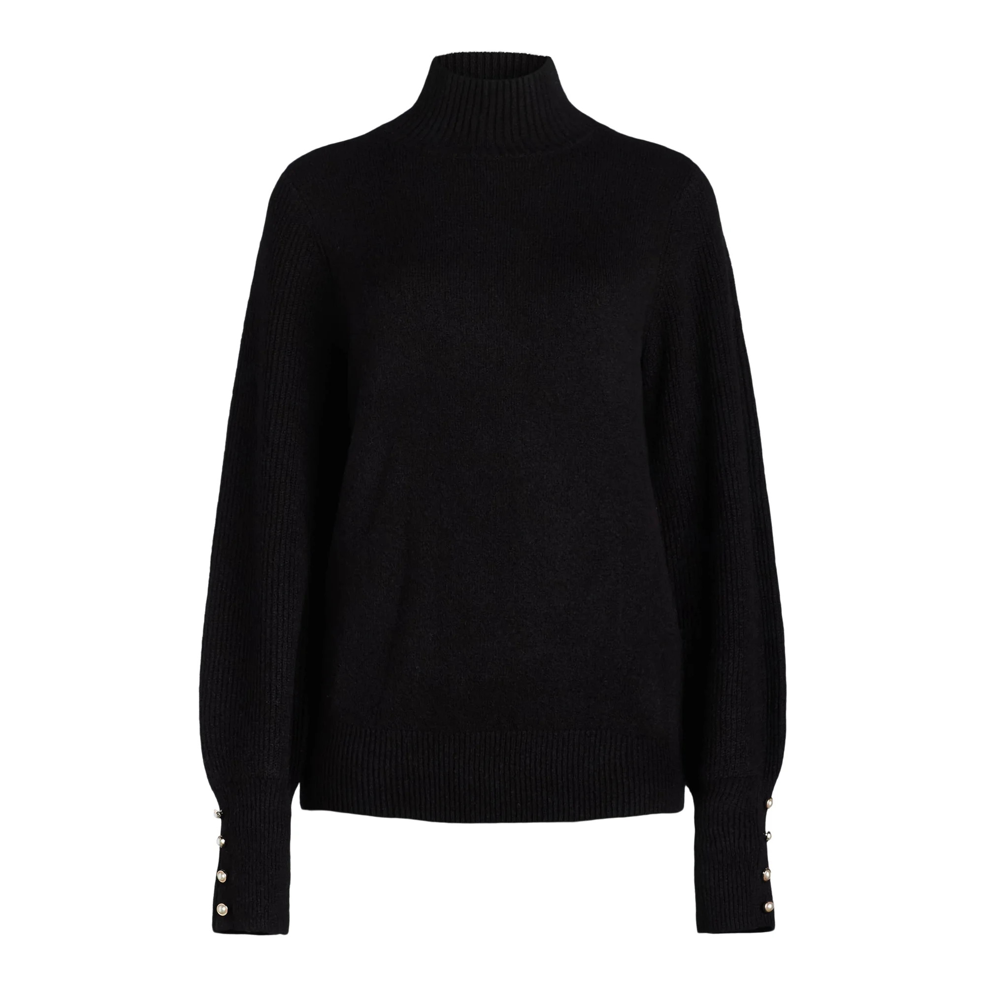 Scoop Women's Turtleneck Sweater with Faux Pearl Button Cuffs, Midweight, Sizes XS-XXL | Walmart (US)