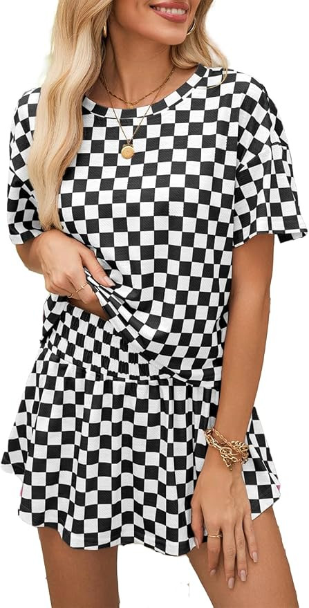 Opemiby Womens Summer 2 Piece Outfits Casual T Shirt and Skort Matching Set | Short Sleeve Croppe... | Amazon (US)