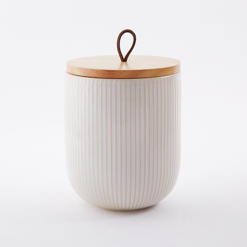 Textured Stoneware Kitchen Canisters w/ Wood Tops - White | West Elm (US)