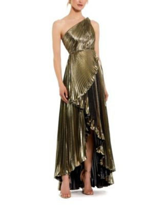 Metallic Pleated Ruffle Hem One Shoulder High Low Gown | Bloomingdale's (US)
