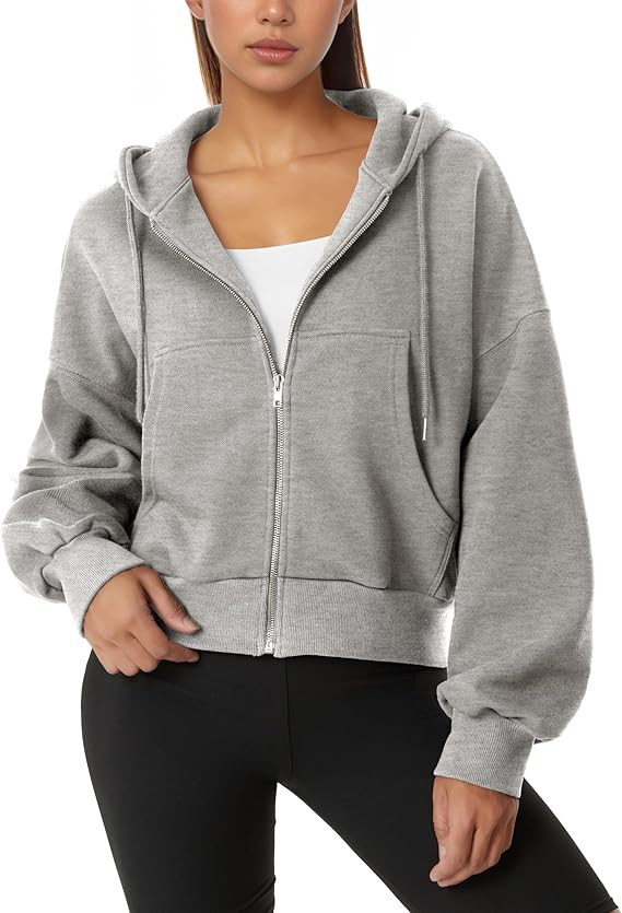 GIVON Oversized Cropped Hoodie for Women French Terry Full Zip Up Loose Fit Crop Sweatshirts Jack... | Amazon (US)