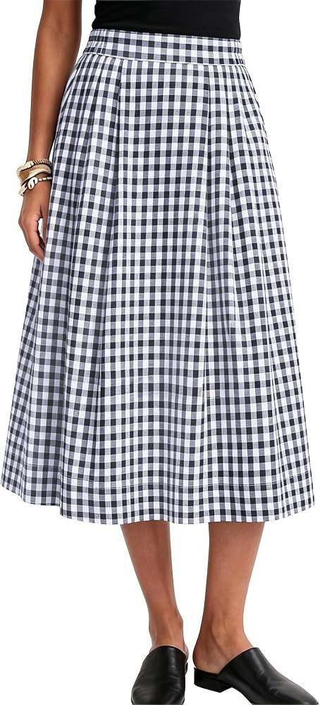 Women's A Line Midi Skirt Elastic Waist Skirts with Pockets | Amazon (US)