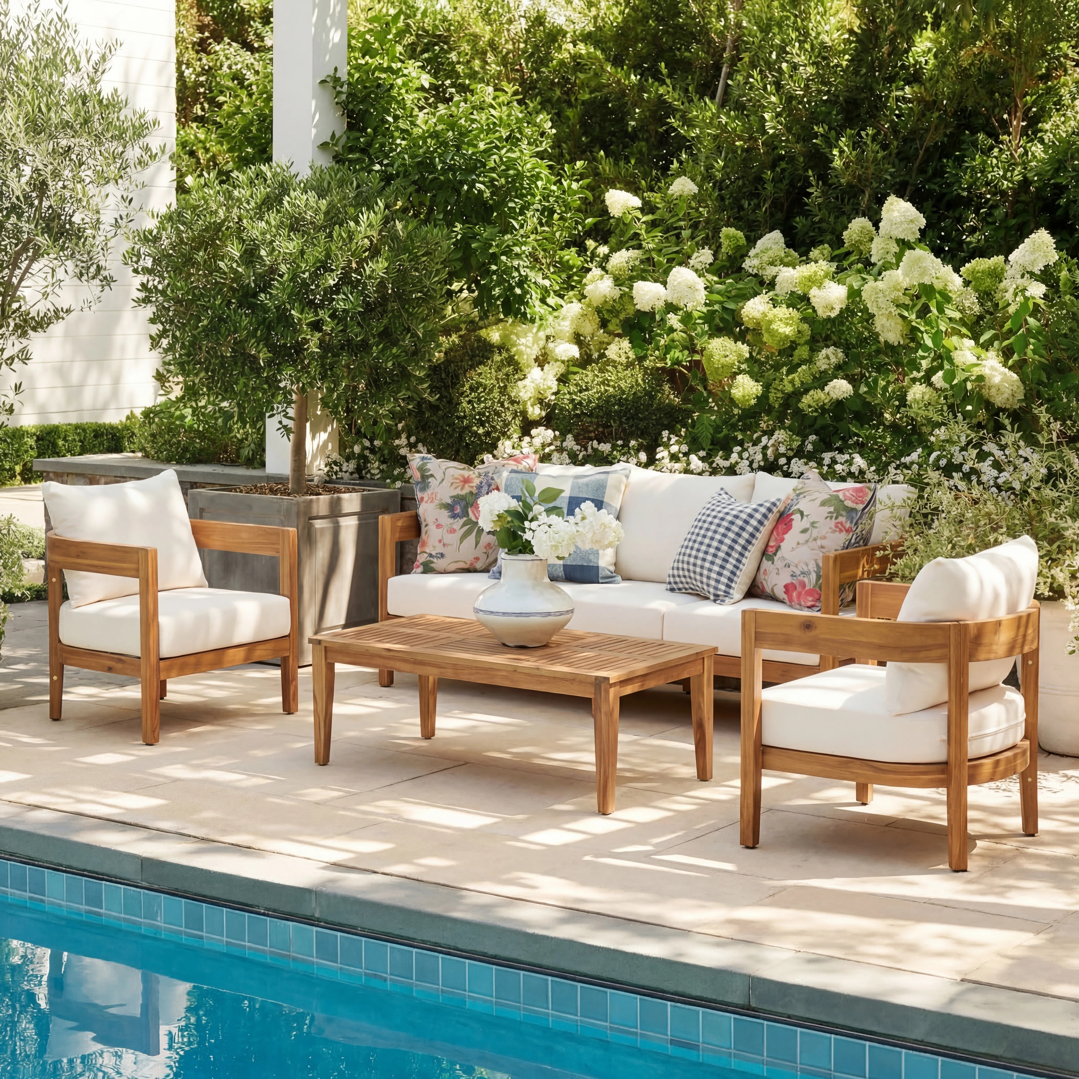 Lorene 5-Seater Modern Minimalist Acacia Wood Outdoor Conversation Set With Slatted Design And Wa... | Wayfair North America