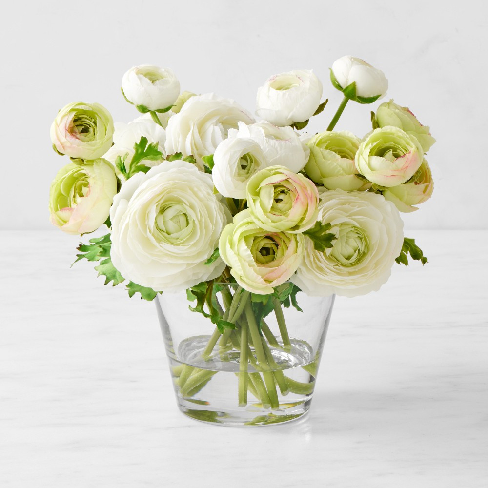 Faux Ranunculus Floral Arrangement in Glass Vase | Williams-Sonoma