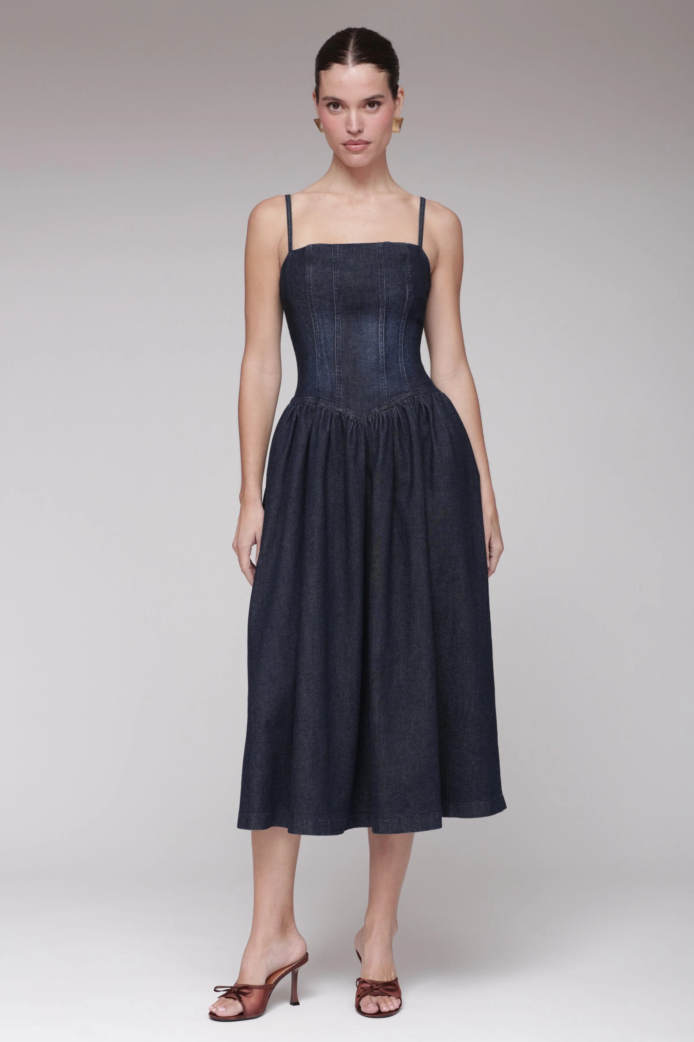 Drop Waist Denim Midi Dress | Avec Les Filles