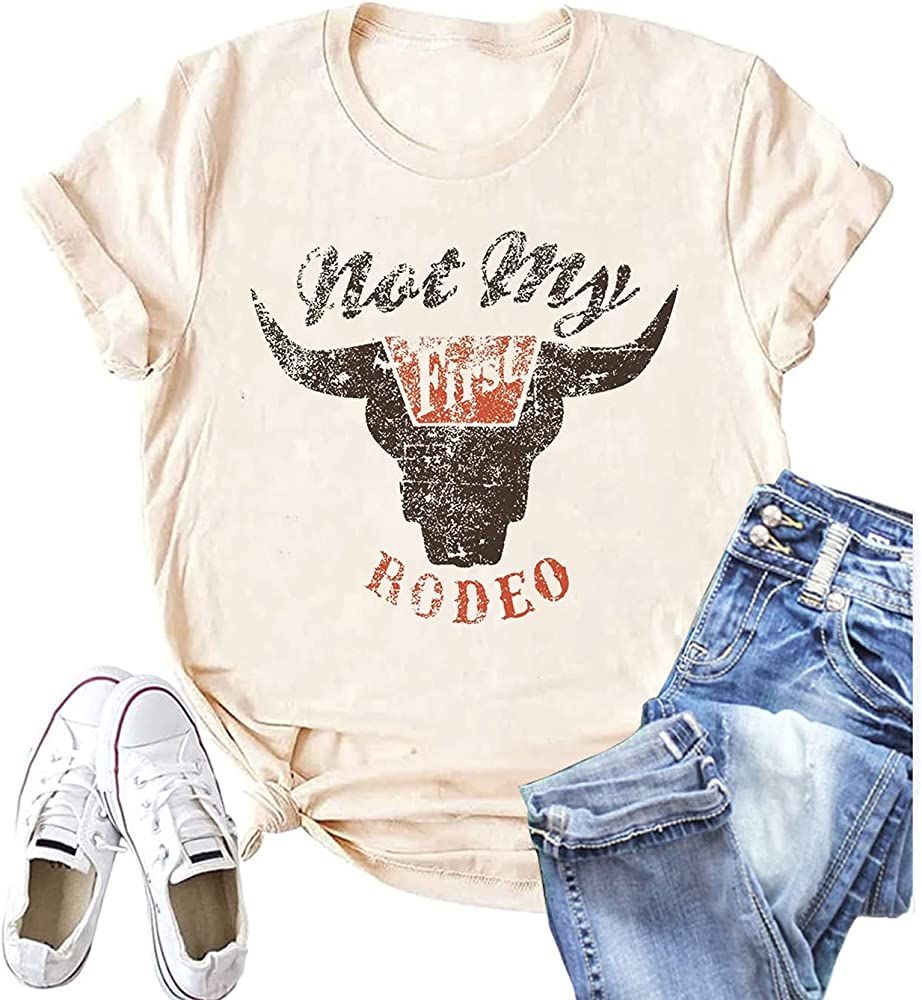 Rodeo Graphic Tee Shirts Women Steer Skull Western T-Shirt Vintage Country Music Shirt Cowboy Gra... | Amazon (US)
