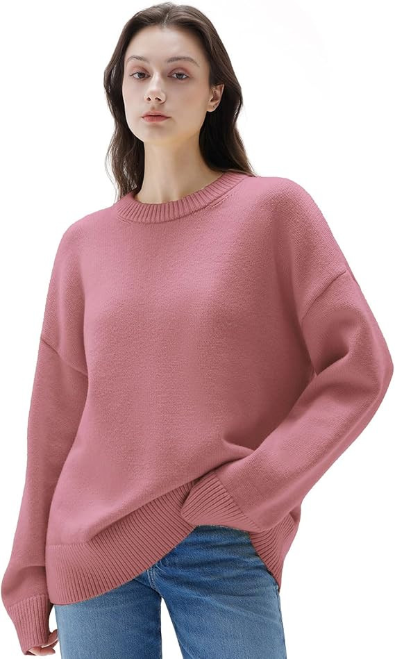 SUUKSESS Women Cashmere Blend Oversized Crew Neck Long Sleeve Pullover Sweaters | Amazon (US)