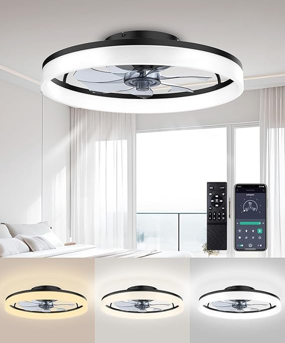Ceiling Fans with Lights and Remote, 20" Fandelier Ceiling Fan Flush Mount, 3000K-6500K Smart Bla... | Amazon (US)