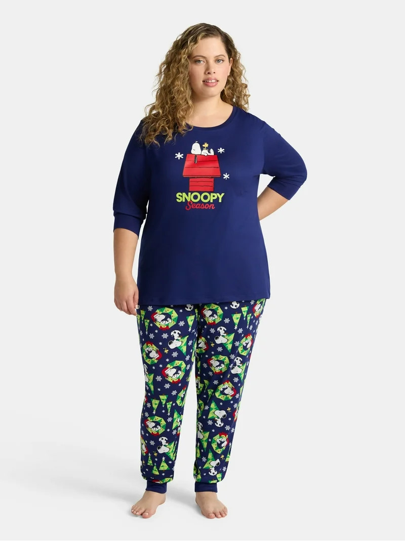 Peanuts Snoopy Women's Matching Family Pajamas Top and Pants Set, 2-Piece, Sizes S-3X | Walmart (US)