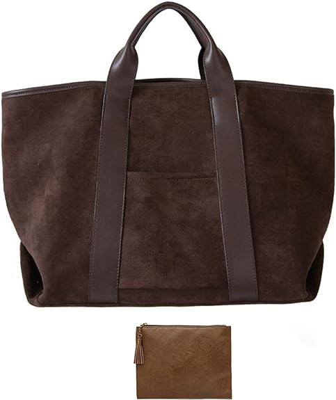 Suede Tote & Clutch Set - Large Work Bag, Faux Suede Handbag, Vintage Fall Bag | Amazon (US)