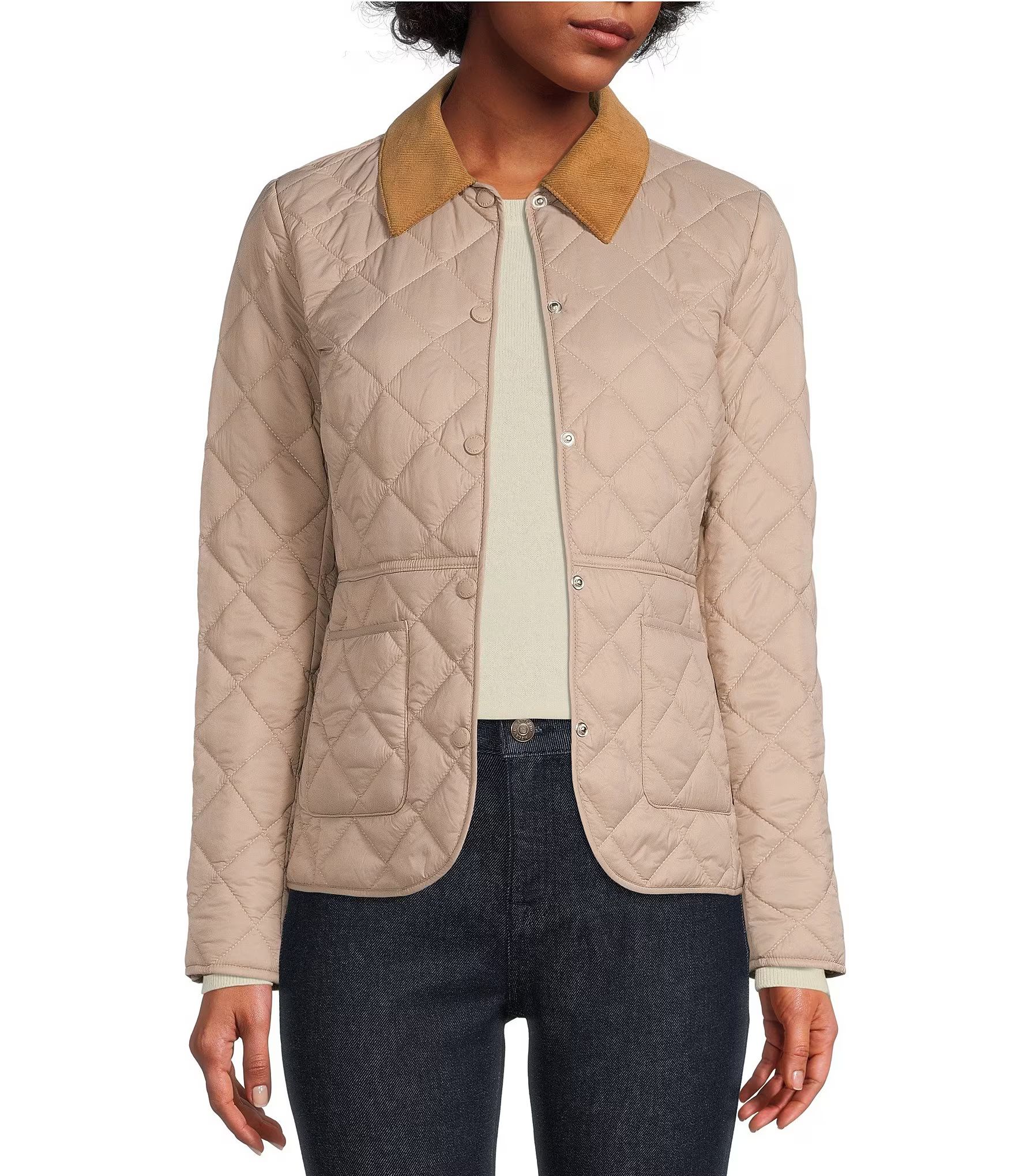 Claudia Quilted Point Collar Long Sleeve Patch Pocket Snap Button Front Jacket | Dillard's