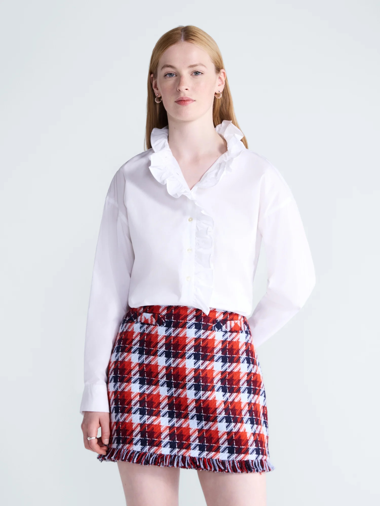 Free Assembly Women's and Women's Plus Ruffle Neck Cotton Top, Sizes XS-4X | Walmart (US)