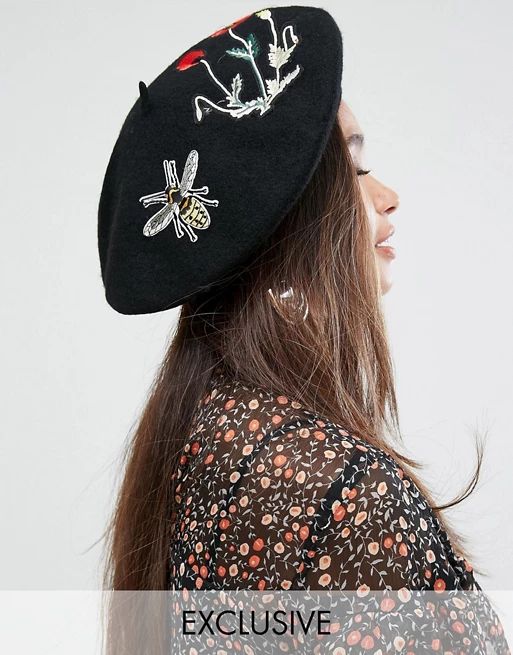 My Accessories Beret with Embroidered Patches | ASOS UK