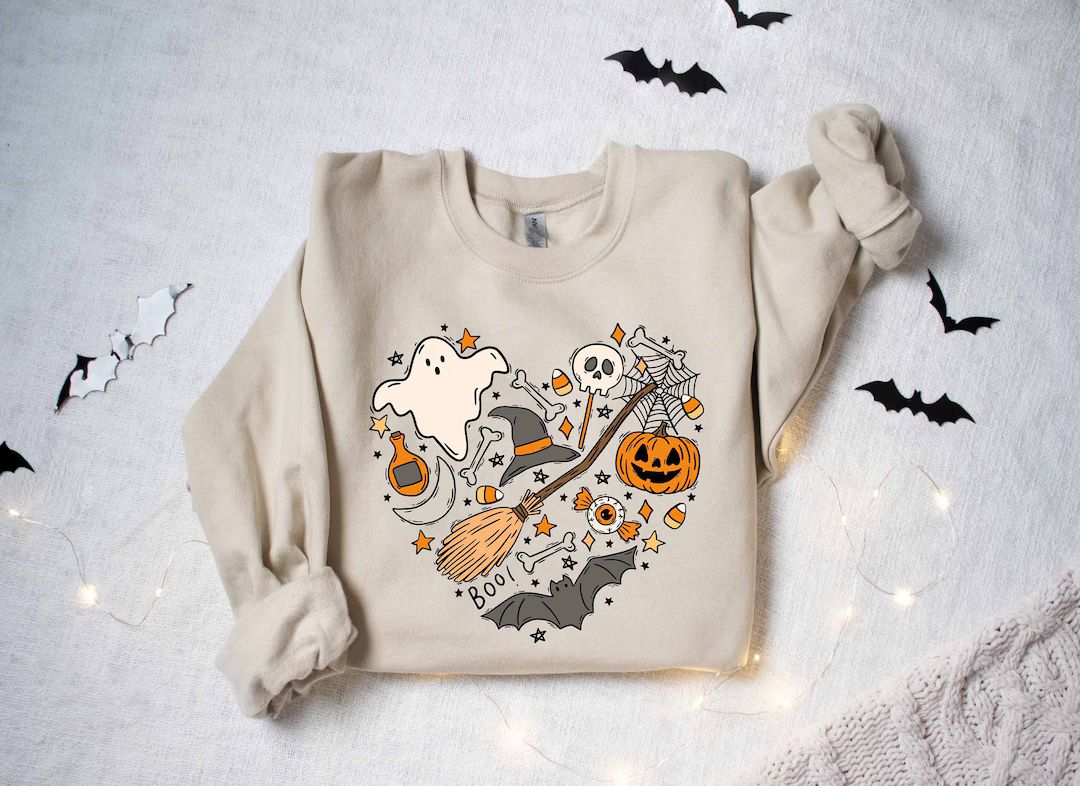Halloween Doodles Hearth Shirt Gift For Halloween Moms, Cute Halloween Tshirt, Halloween Sweatshi... | Etsy (US)