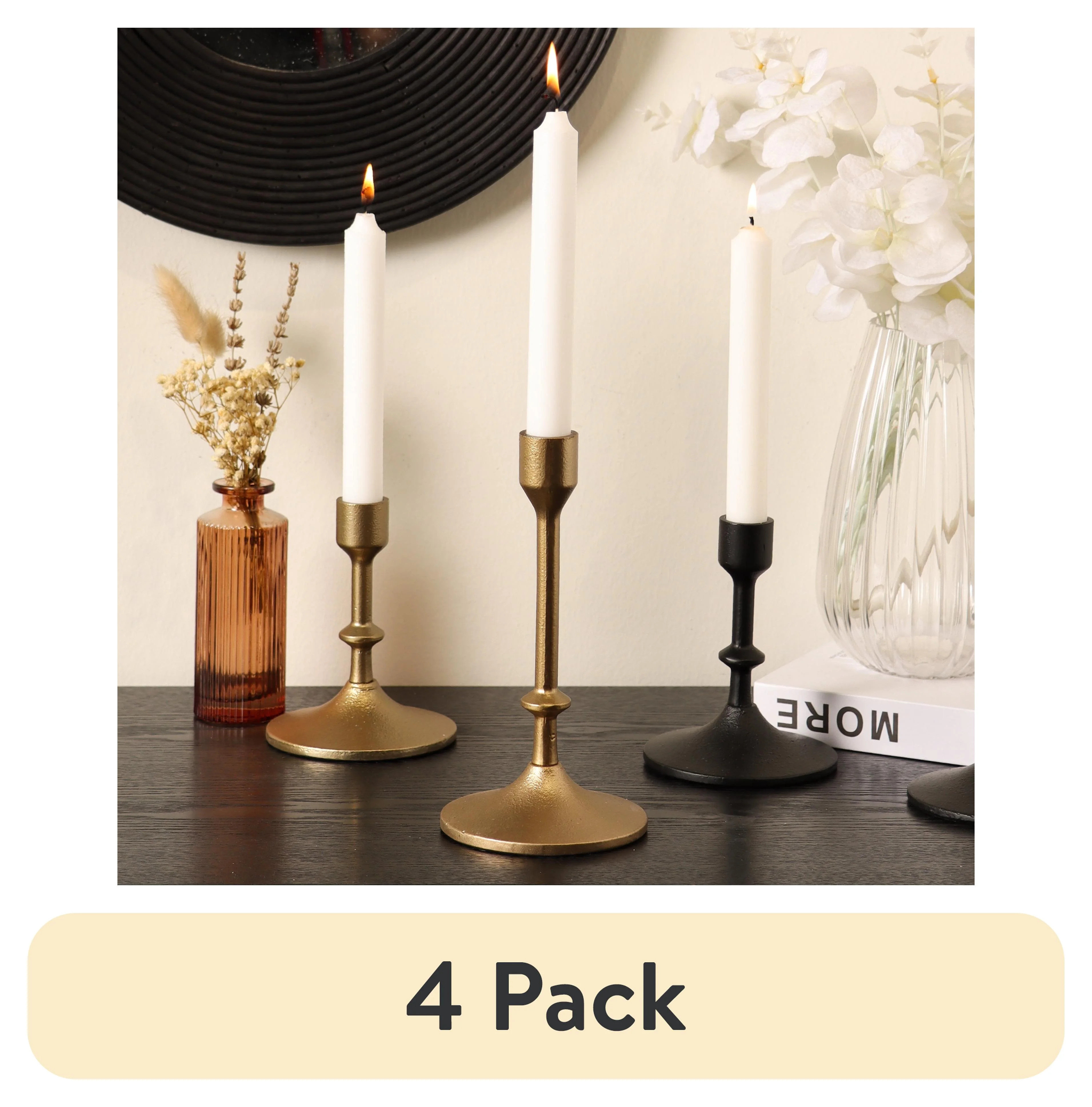 (4 pack) Better Homes & Gardens Gold Cast Iron Metal Taper Candle Holder, 7.8", Large | Walmart (US)