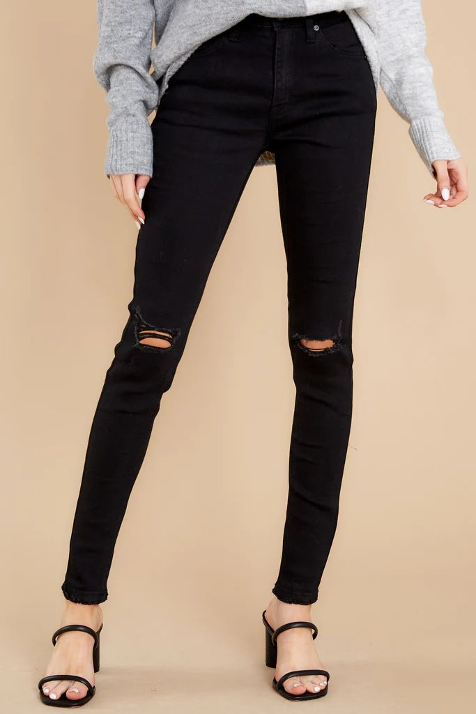 On The Fringes Black Distressed Skinny Jeans | Red Dress 