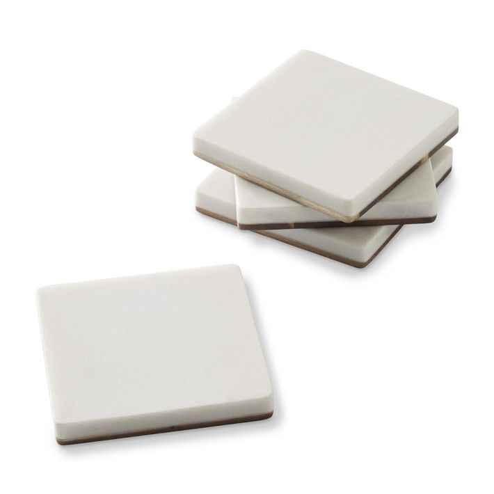 Marble & Dark Wood Coasters, Set of 4 | Williams-Sonoma