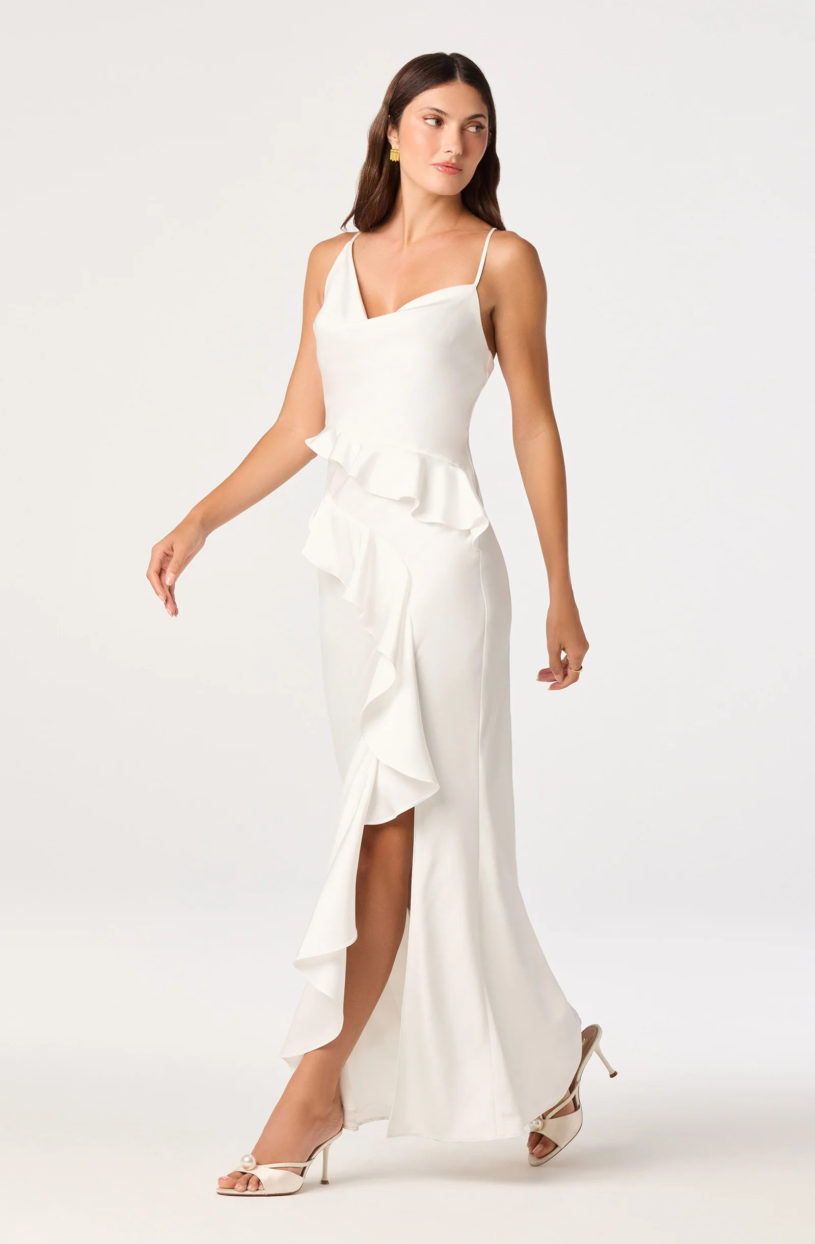 Adelina Satin Ruffle Maxi Dress - White / XS | ASTR The Label (US)