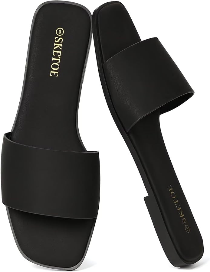 Women's Flat Sandals Comfortable Square Open Toe Summer Flats Casual Dressy Sandals for Women 202... | Amazon (US)