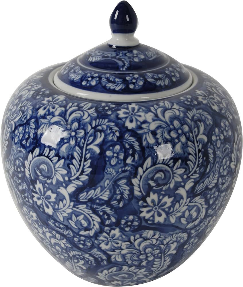 A&B Home 10'' Decorative Antique Porcelain Jar with Lid Flower Pot Planter Blue and White Vase Fl... | Amazon (US)