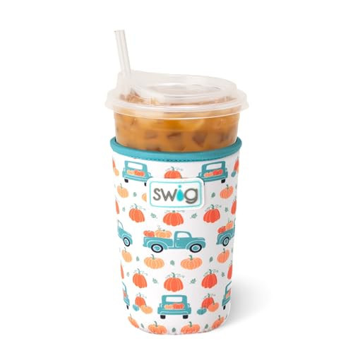 Swig Life Iced Cup Coolie, Standard 22oz Iced Coffee Cup Insulator Sleeve with Handle, Neoprene Insulated Coolie Keeps Drinks Cold (Pumpkin Patch) | Amazon (US)