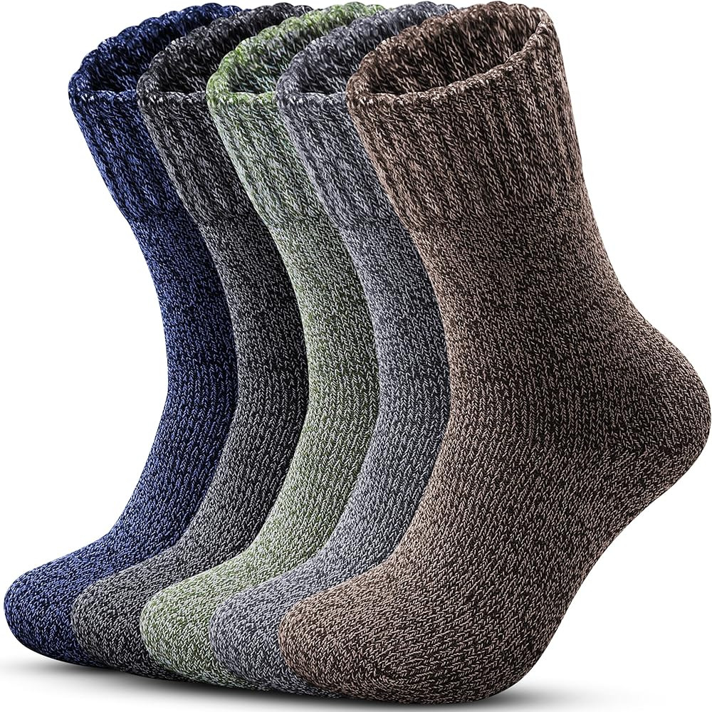 Men's Wool Socks 5 Pack Thermal Socks for Winter Soft Cozy Crew Socks for Hiking Cold Weather Thi... | Amazon (CA)