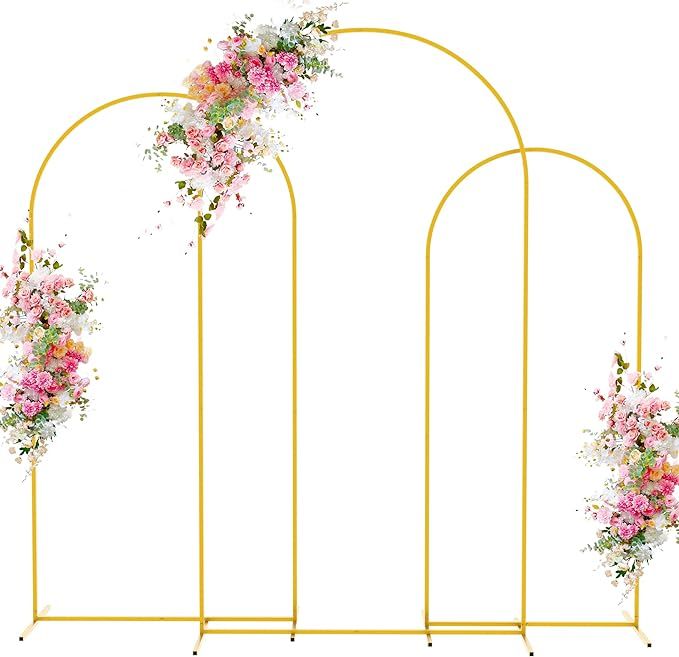 Wokceer Wedding Arch Backdrop Stand 7.2FT, 6.6FT, 6FT Set of 3 Gold Metal Arch Backdrop Stand for... | Amazon (US)