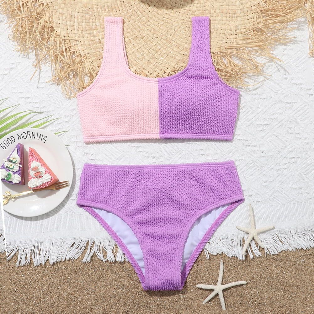 GYRATEDREAM 7-14T Child Girls 2 Piece Bikini Set Color Block Swimsuit Bathing Suit | Walmart (US)