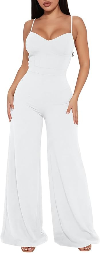 Hocuos Jumpsuits for Women Sleeveless Spaghetti Straps Wide Leg Long Pants Elegant Dressy Corset ... | Amazon (US)