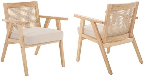 Guyou Mid Century Modern Rattan Accent Chair Set of 2, Upholstered Velvet Armchair with Rattan Ba... | Amazon (US)