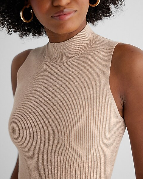 Ribbed Shine Mock Neck Sweater Tank | Express