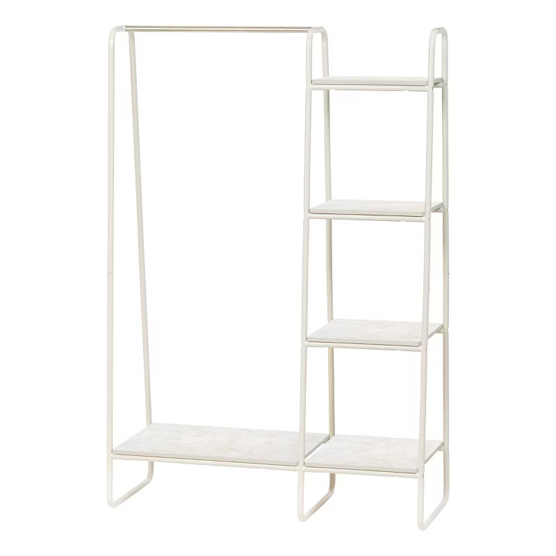 IRIS Metal Garment Rack with 3 Wooden Shelves Marble White | Target