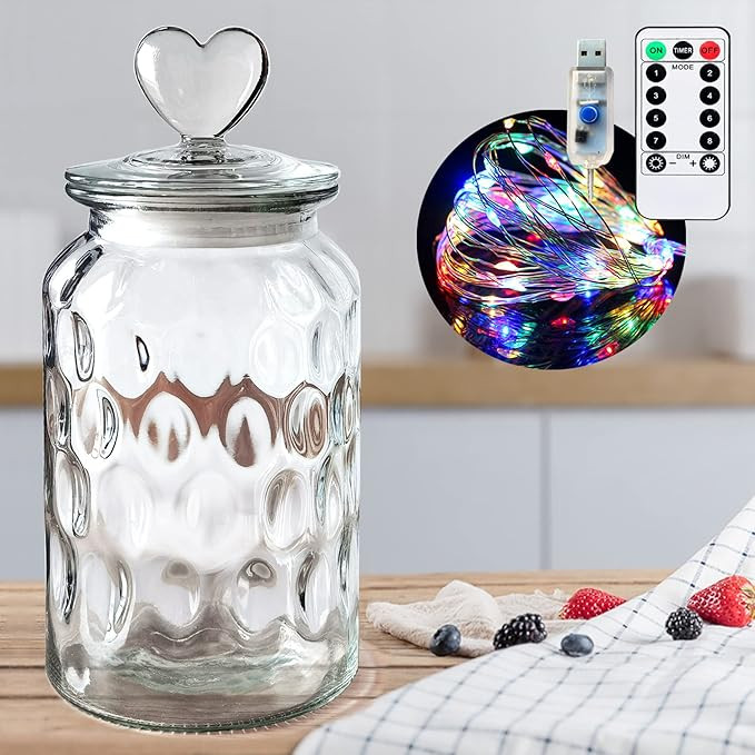 HomeyHoney Clear Glass Canisters with a Cute Heart shaped Handle Lid, Decorative Weddings Candy B... | Amazon (US)