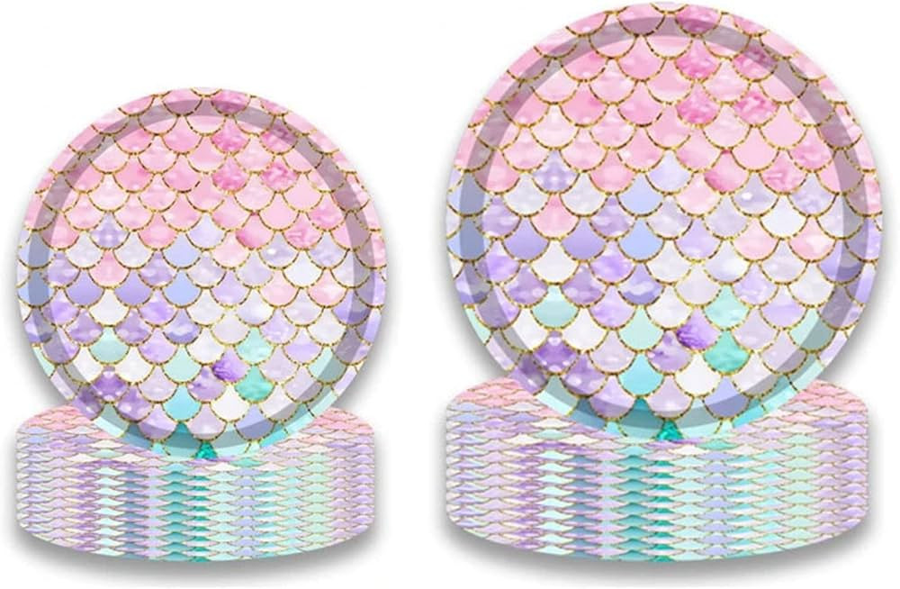 MaitianGuyou Mermaid Disposable Party Plates,32-Pack 9 Inch Paper Plates & 32-Pack 7 Inch Dessert... | Amazon (US)