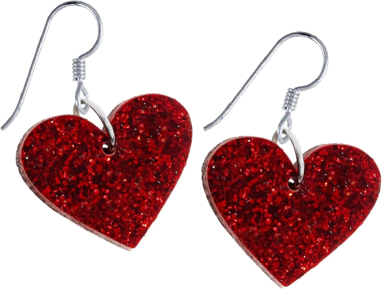 Red Glitter Valentine's Lolita Heart Dangle Earrings with Sterling Silver .925 Hooks | Amazon (US)